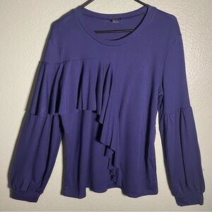 Navy Halogen Avant Garde Asymmetric Dramatic Puff Bell Sleeve Blouse size Medium
